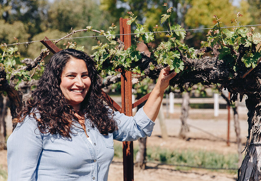 Terah Bajjealieh inspecting grapes on the vine - Dorcich Family Vineyards